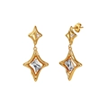 Macro detail of gold-plated North Star earrings with cubic zirconia and star charms - Rhinestone Star Dangle Earring (STKE29) / 3.5g / Gold