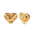 Macro shot of gold fluid heart-shaped stainless steel earrings with molten metal texture - Lava Fluid Nested Heart Studs (STGE03) / 8.6g / Gold