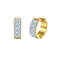 Close-up of gold-plated hoop earrings featuring five rectangular-cut zircon stones - Rectangular Zirconia Row Hoop Earring (STKE19) / 9.7g / Gold