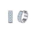 Silver baguette zircon hoop earrings with five clear crystals in a sleek wide band design - 5-Baguette Rhinestone Wide Hoop (STKE19) / 9.7g / Steel
