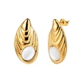 Elegant gold abstract earrings with organic fold design and white oval opal gemstone - Pleated Metal Oval Gem Style (STME03) / 14.5g / Gold