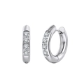 Polished stainless steel huggie earrings with four cubic zirconia stones in channel setting - Square Zirconia Channel Set Hoop Earring (STKE25) / 8.0g / Steel