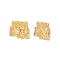 Detail of 18K gold geometric earrings with irregular lava texture and wrinkled metal finish - Pleated Irregular Rectangular Studs (STGE04) / 8.0g / Gold