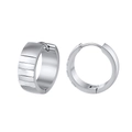 Polished silver stainless steel hoop earrings with textured wide band design - Wide Step-Texture Hoop (STME06) / 9.2g / Steel