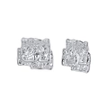 Irregular square titanium steel earrings with silver lava texture and fold design - Pleated Irregular Rectangular Studs (STGE04) / 8.0g / Steel
