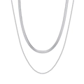 Detail of silver double-layered necklace featuring sleek snake and box chain styles - Wide Snake Chain & Thin Box Chain (STCC03) / Steel