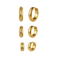 Detailed set of three sizes of gold-plated stainless steel hoop earrings with mirror finish - 3-Pair Round Hoop Set (STKE28) / 3 Pairs/Pack (3.5g) / Gold