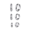 Three pairs of polished stainless steel hoop earrings in small, medium, and large sizes - 3-Piece Different Sizes Hoop Set (STKE28) / 3.5g / Steel