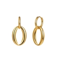Macro detail of high-polish gold chunky oval hoop earrings with sleek geometric hollow design - Double Nested Geometric Loop Earring (STKE24) / 7.1g / Gold
