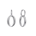 Polished silver stainless steel interlocking oval drop earrings in a minimalist style - Double Linked Hoop Style (STKE24) / 7.1g / Steel