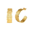 Elegant gold C-shaped hoop earrings with embossed leaf texture on white background - Vintage Embossed Leaf Texture C-Hoop (STGE05) / 6.4g / Gold