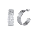 Detail of silver C-shaped earrings with embossed floral and leaf texture on white background - Vintage Embossed Leaf Texture C-Hoop (STGE05) / 6.4g / Steel