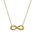 Detailed close-up of golden infinity symbol pendant on a fine link chain necklace - Infinity Symbol Simple Pendant (STKN15) / Gold