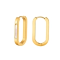Macro detail of U-shaped gold earrings featuring white mother of pearl inlay and polished finish - U-Shaped Mother-of-Pearl Inlay Hoop (STME04) / 5.18g / Gold