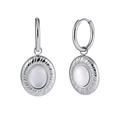 Hoop earrings with oval pearl pendants in silver-plated stainless steel on white background - Radiant Pattern Oval Gem Earrings (STME05) / 12.0g / Steel