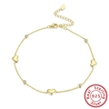 Gold s925 sterling silver anklet featuring polished heart charms and sparkling round zircons - SA01-14K / 925 Silver