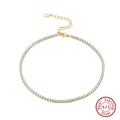 Classic S925 sterling silver tennis anklet with adjustable chain and sparkling cubic zirconia - SA03-14K / 925 Silver