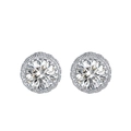 Classic S925 sterling silver stud earrings with brilliant round cut cubic zirconia stones - Silver Halo Round Style (SE231)