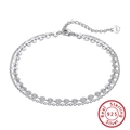 Elegant double-layered S925 sterling silver anklet with delicate round sequins - SA15-P / 925 Silver