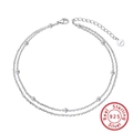 Minimalist S925 sterling silver double layer bead anklet with heart pendant and lobster clasp - SA14-P / 925 Silver