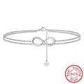 Double-layered S925 sterling silver infinity ankle bracelet with cubic zirconia charms - SA16-P / 925 Silver