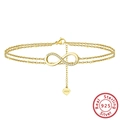 Double-layered gold S925 sterling silver infinity anklet with white zircon stones - SA16-14K / 925 Silver