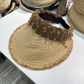 Women's straw top sun hat with fringe edge and brown fabric headband for beach vacation - 56-58cm / Brown