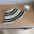 Opvouwbare gestreepte strohoed voor dames in crème en zwart voor strandvakanties - 56-58cm / Beige Gestreepte