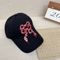 Gorra de béisbol de algodón negro con bordado de lazo de serpiente rojo y blanco - 56-58cm Ajustable / Negro
