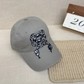 Gray cotton baseball cap featuring bow-shaped snake embroidery and adjustable strap - 56-58cm Adjustable / Grey Khaki