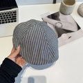 Stylish Japanese retro grey and white striped beret hat for women with thin breathable fabric - 56-58cm (Adjustable) / Gray