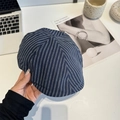 Vintage blue and white striped beret hat for women, breathable thin summer flat cap - 56-58cm (Adjustable) / Navy Blue