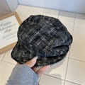 Japanese style mixed gray newsboy cap with textured knit pattern for women - 56-58cm / Black