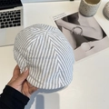 Vintage striped breathable cotton beret for women in thin lightweight summer style - 56-58cm (Adjustable) / White