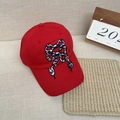 Red baseball cap with black and white snake-print bow embroidery in high-density cotton - 56-58cm Adjustable / Red