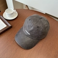 Vintage washed dark grey PU leather baseball cap featuring white rocless embroidery - Gray