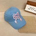 Light blue cotton baseball cap featuring pink snake bow embroidery on a textured background - 56-58cm Adjustable / Blue