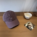 Vintage plum purple cotton baseball cap with white Lucy embroidery and wide brim - Purple