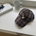 Brown plaid baseball cap with cute puppy embroidery in a cozy lifestyle setting - 56-58cm / Cartoon Puppy Embroidery (6065283159091) / Coffee