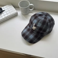 Blue and black plaid baseball cap featuring a cute white rabbit embroidery on the front - 56-58cm / Blue
