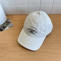 Cream white cotton baseball cap with cute panda embroidery and blue letter text - 56-58cm Adjustable / Beige