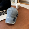 Gorra de béisbol de mezclilla lavada azul claro con detalles desgastados y bordado de texto - 56-58cm Ajustable / Azul Denim