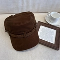 Deep brown corduroy cadet cap featuring vintage military style and textured finish - 56-58cm / Brown