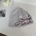 Hellviolette Strickmütze mit Wish-Schriftzug-Jacquard für Winterwärme und Streetstyle - 56-58cm / Grau