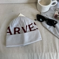 Light gray knit beanie with burgundy HARVEST lettering and rolled cuff for winter warmth - 56-58cm / Gray