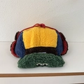 Bunte Fleece-Fliegermütze für Kinder mit Froschaugen-Design und Ohrenklappen - 56-58cm / Blau Rot Gelb Patchwork