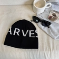 Black knitted beanie with white Harvest jacquard lettering for a classic winter look - 56-58cm / Black