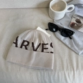 Beige knitted beanie with brown HARVEST lettering and a white interior card - 56-58cm / Khaki