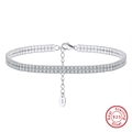 Double-row S925 sterling silver choker necklace with 4A cubic zirconia stones - SA20 / 925 Silver