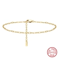 Adjustable S925 sterling silver paperclip anklet with gold plating and lobster clasp - SA22-14K / 925 Silver